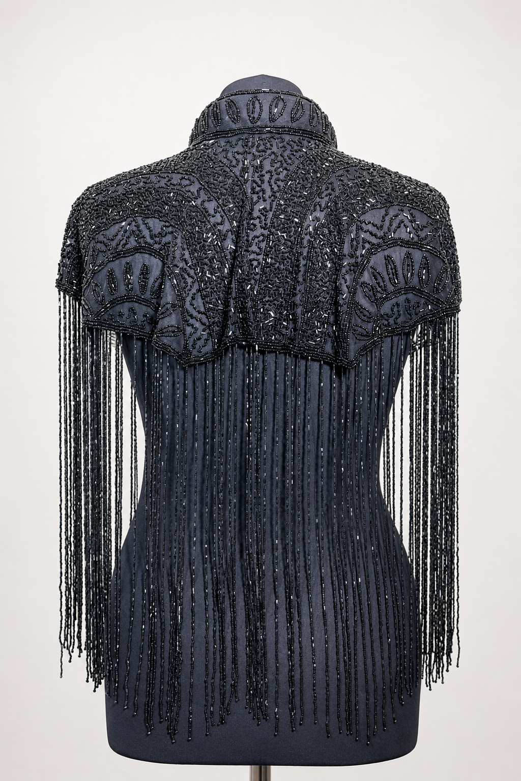 AVASA Onyx Fan Beaded Fringe Capelet