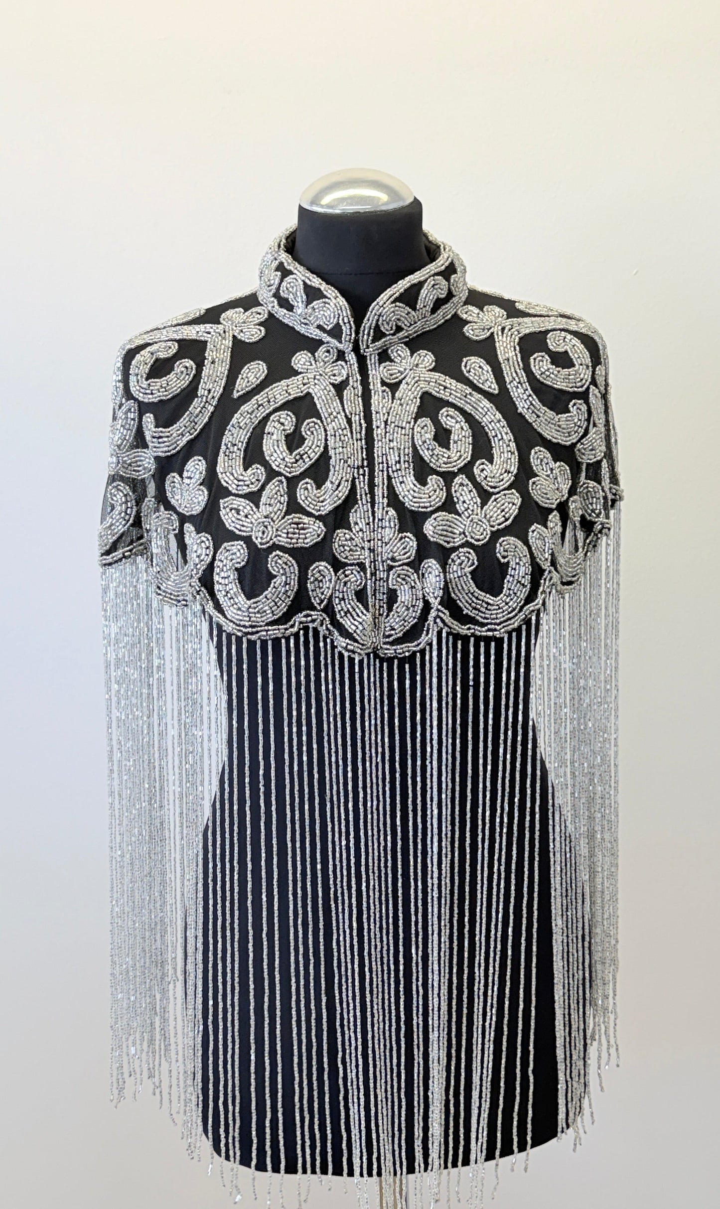 AVASA Silver Scroll Beaded Fringe Capelet