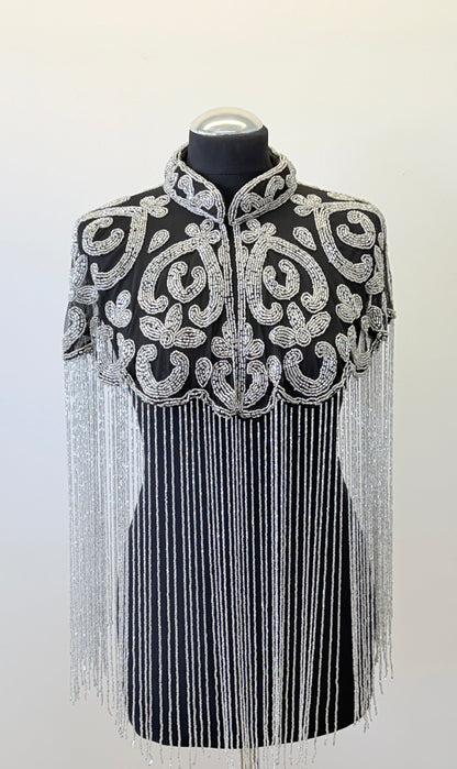 AVASA Silver Scroll Beaded Fringe Capelet