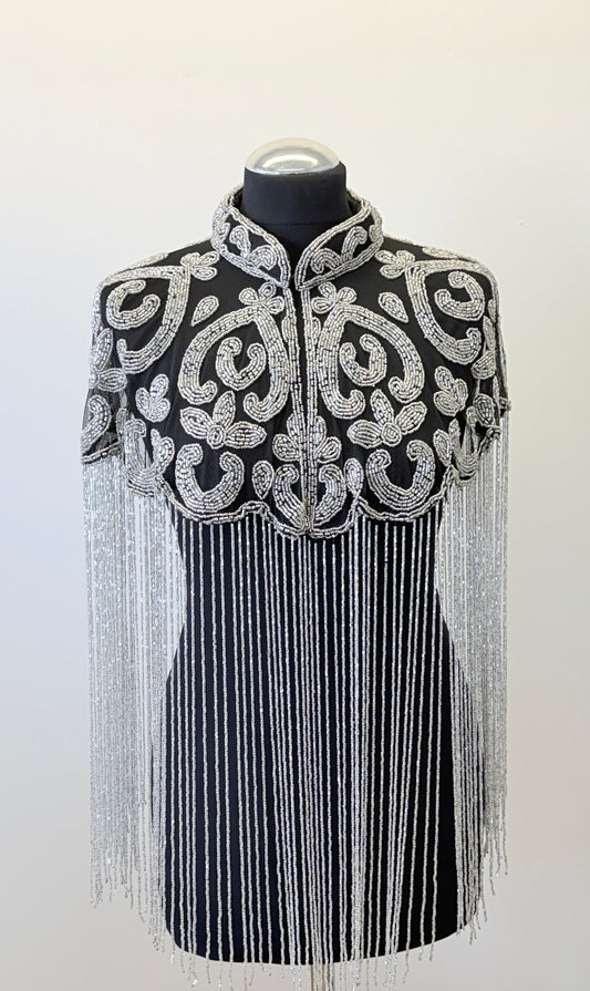 AVASA Silver Scroll Beaded Fringe Capelet