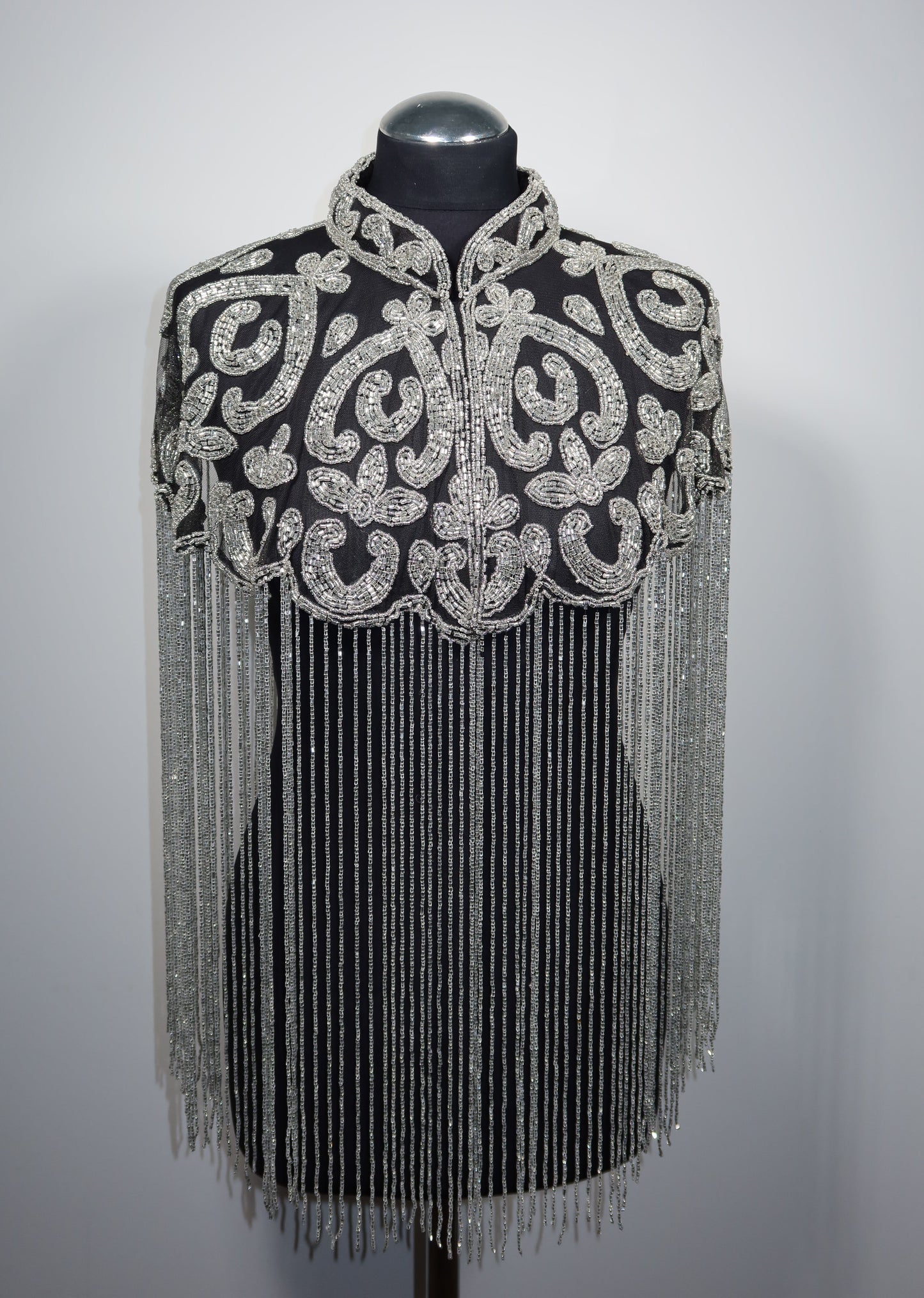 AVASA Silver Scroll Beaded Fringe Capelet