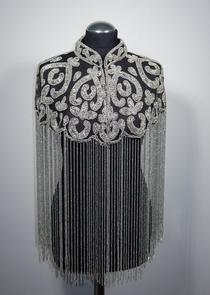 AVASA Silver Scroll Beaded Fringe Capelet