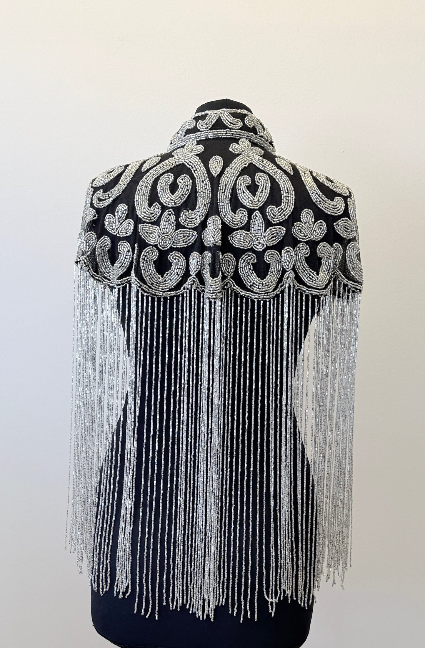 AVASA Silver Scroll Beaded Fringe Capelet