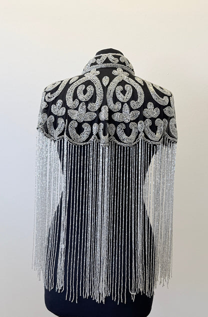 AVASA Silver Scroll Beaded Fringe Capelet