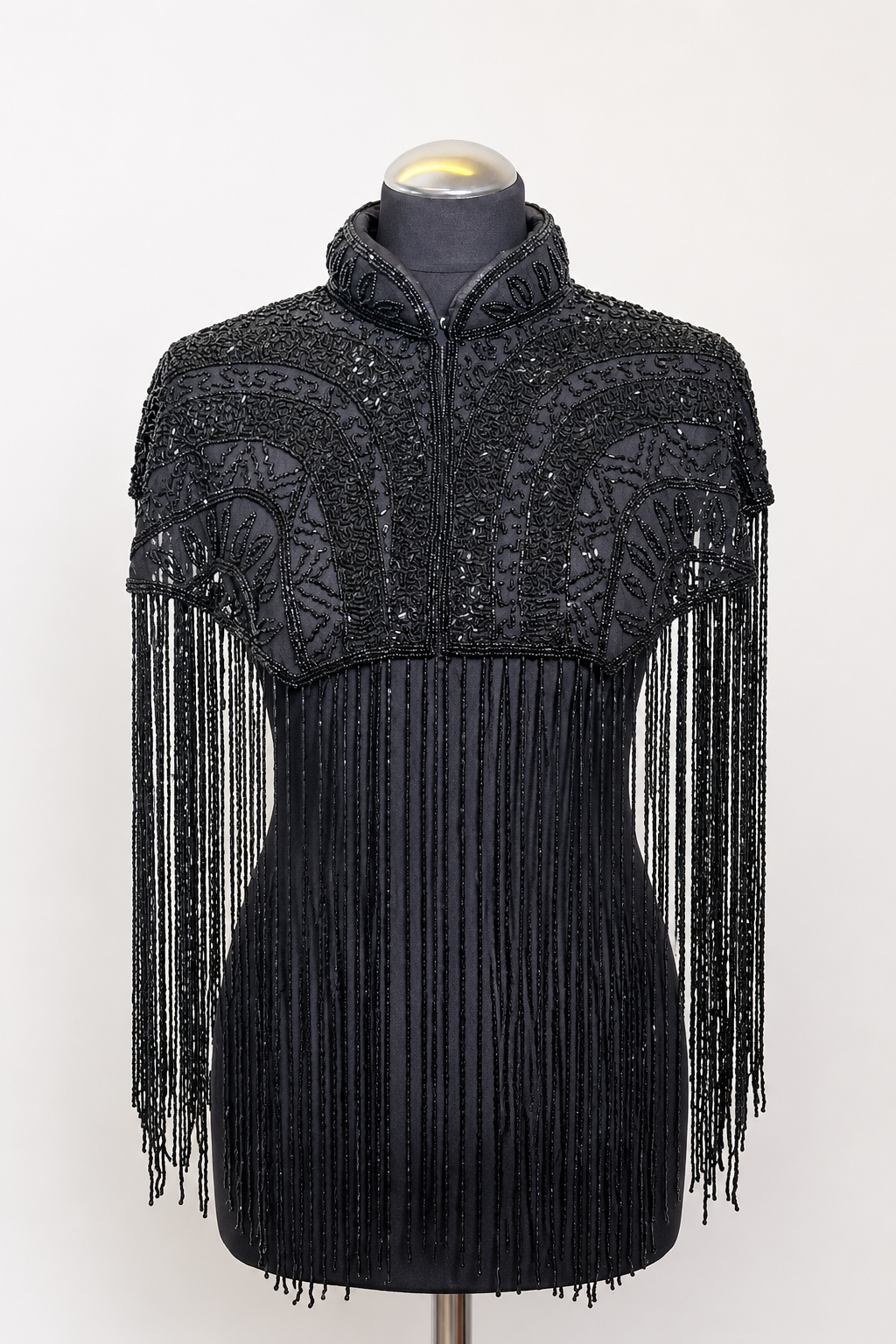 AVASA Onyx Fan Beaded Fringe Capelet