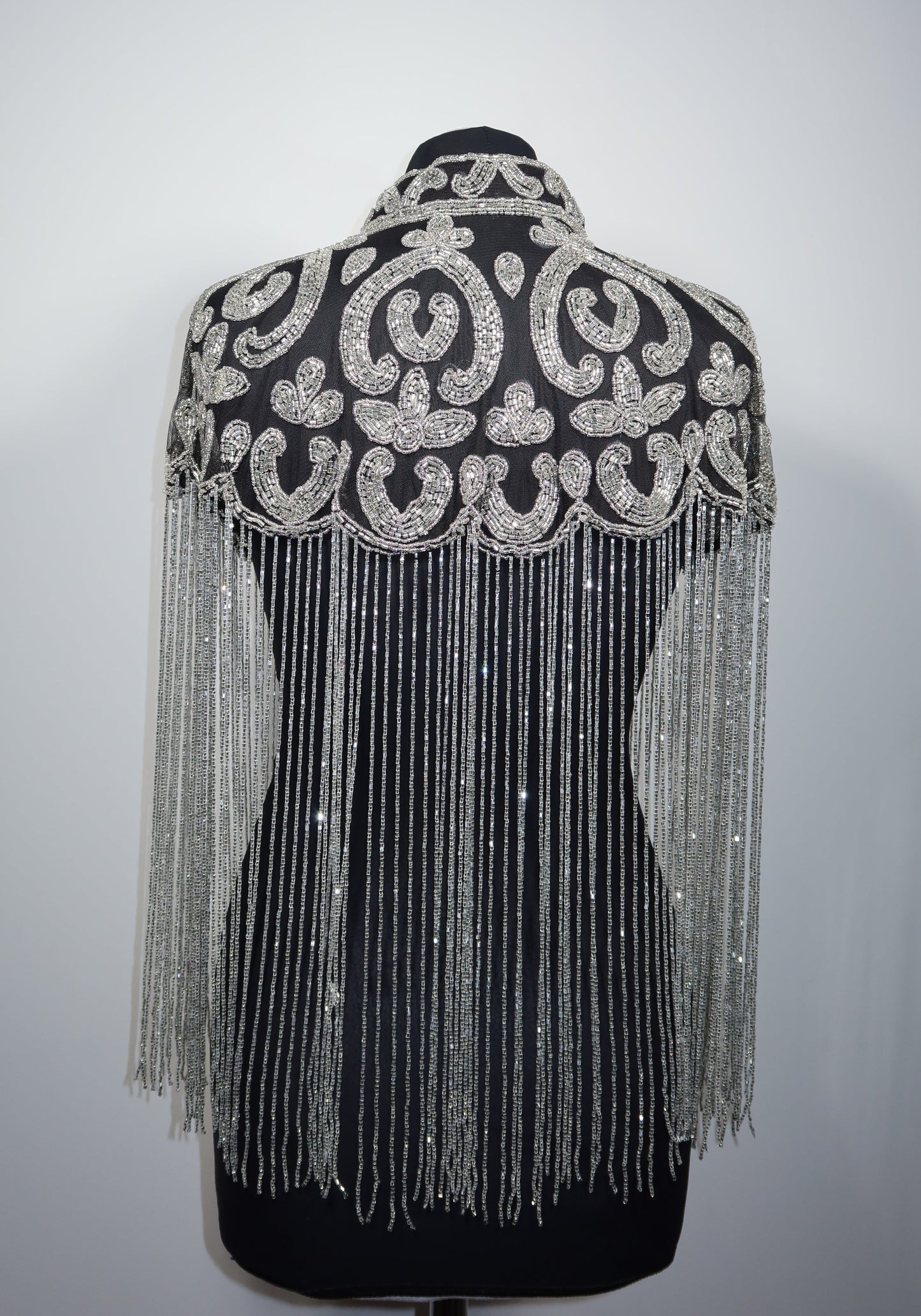 AVASA Silver Scroll Beaded Fringe Capelet