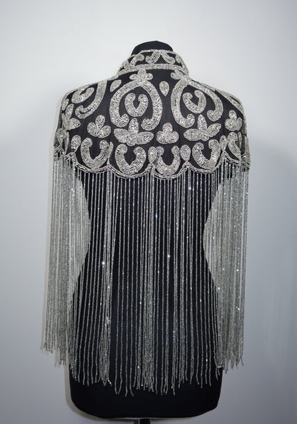 AVASA Silver Scroll Beaded Fringe Capelet