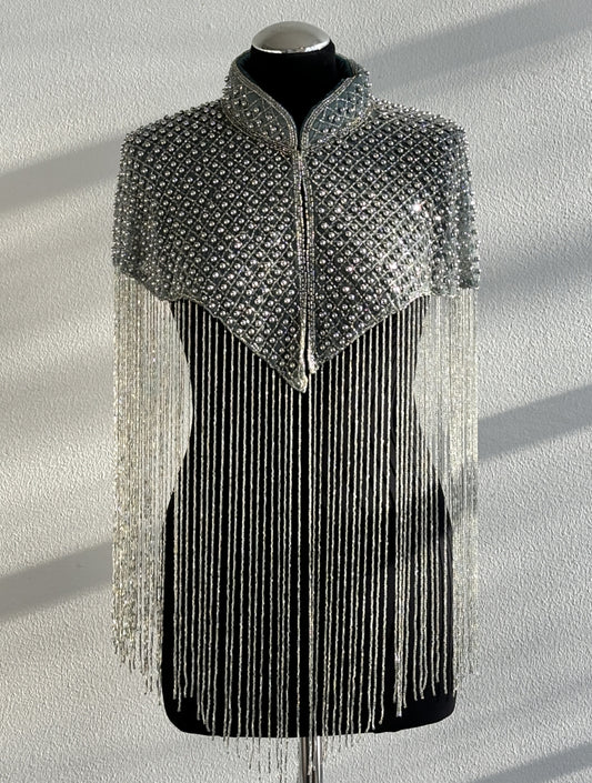 Diamond Quilted Silver Beaded Capelet