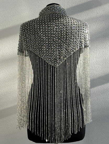 Diamond Quilted Silver Beaded Capelet