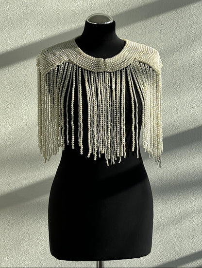 Cream Pearl Beaded Capelet