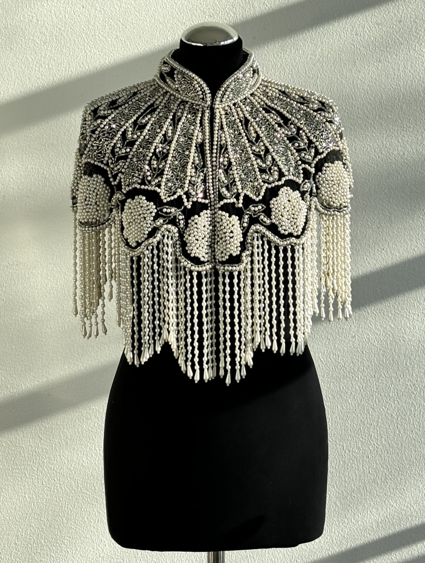 Cream Pearl & Silver Beaded Capelet