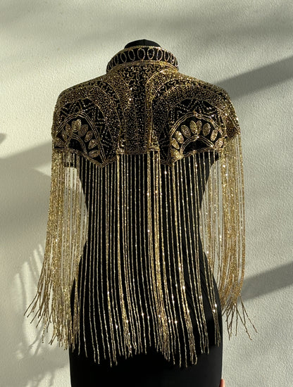 Gold Fan Motif Beaded Capelet