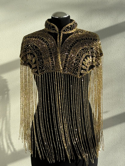 Gold Fan Motif Beaded Capelet